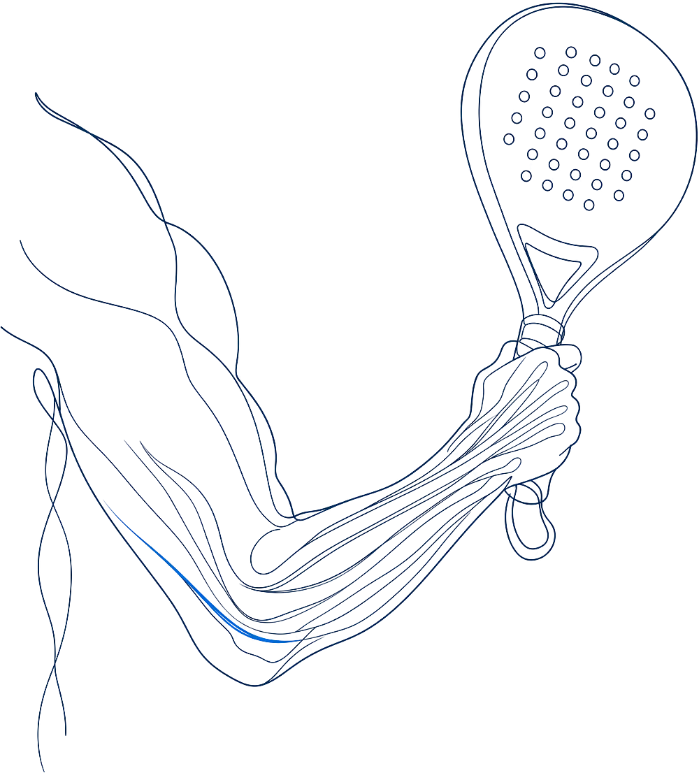 Ilustrasi siku dan lengan saat mengayun raket padel